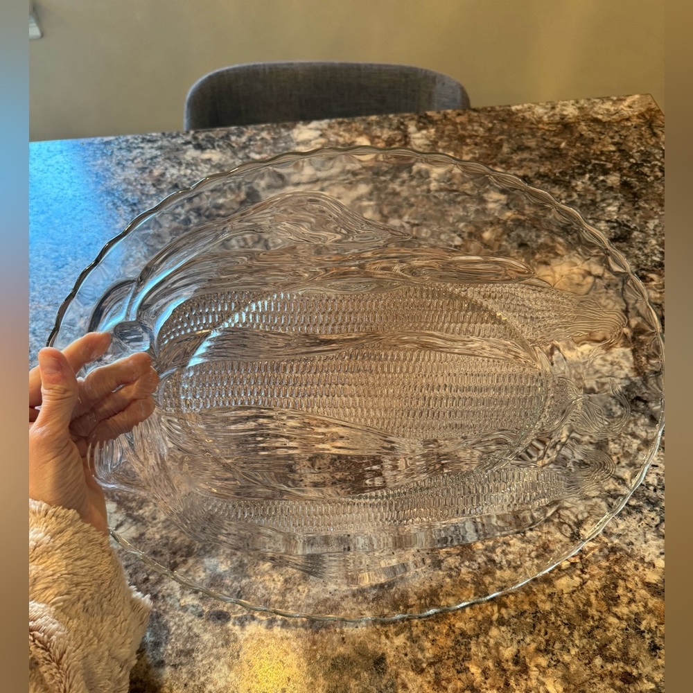 Vintage Etched Glass Serving Platter: Javit Crystal Corn Design